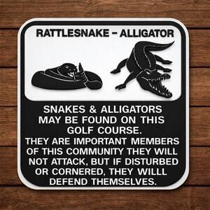Golf Course Warning Sign Rattlesnake Alligator Safety Golfing Snake Crocodile